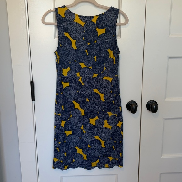 Boden Blue and Yellow Patterned V-Neck Midi Sixe US10 - Picture 6 of 12